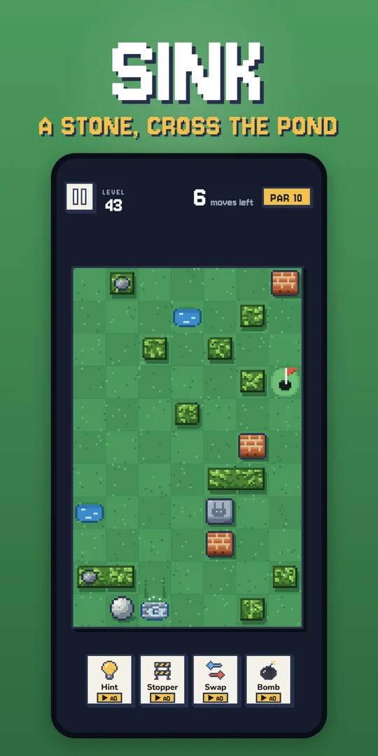Pixel Par-fect: sink a stone to cross the pond