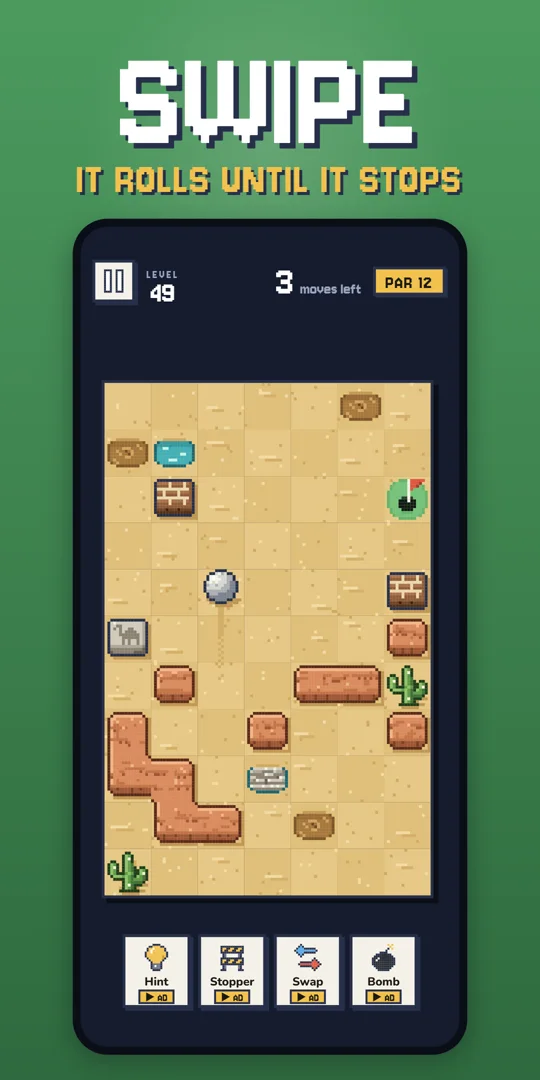 Pixel Par-fect: desert level, the ball rolls until it stops